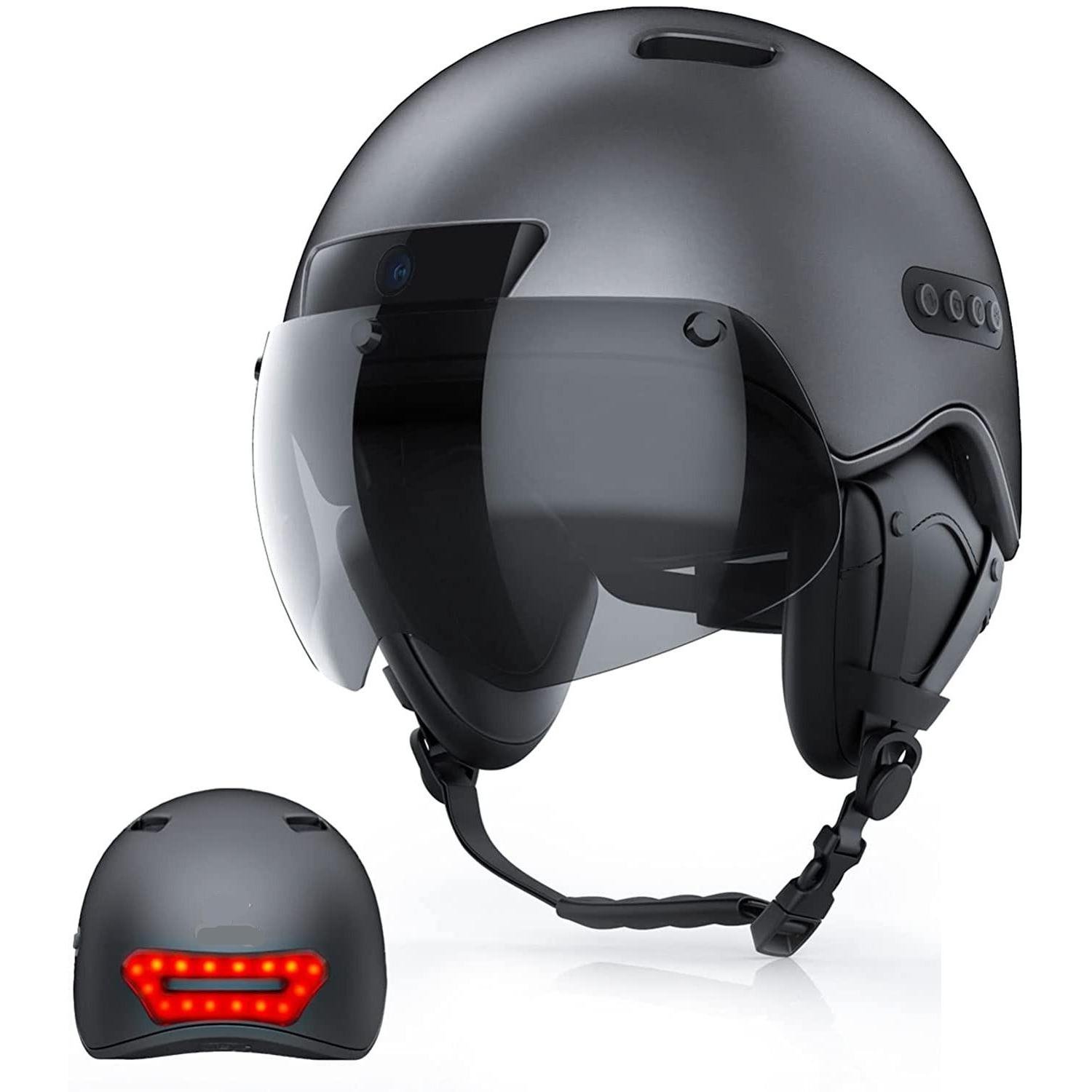 casque-velo-a-visiere-532ssb.jpg Casque Connecté Vélo & Trottinette : Caméra HD, Bluetooth, LED & Visière Anti buée Blanc – Image 1