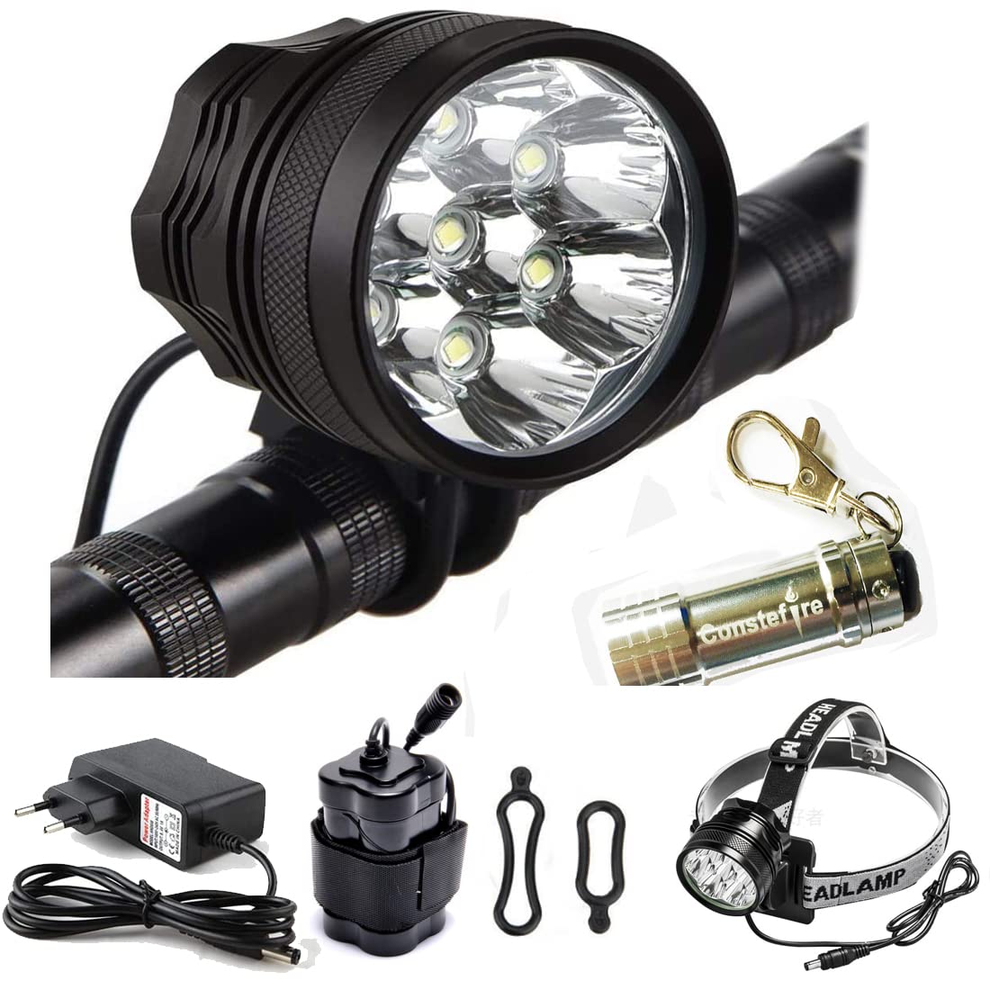 lampe-pour-velo-557cax.jpg Lumière Lampe Velo LED Puissantes, Eclairage VTT Phare Vélo Rechargeable Etanche Lampe Vélo 9000 LM(7 LED 3 Modes), Kit Eclairage Velo pour VTT VTC ... – Image 1