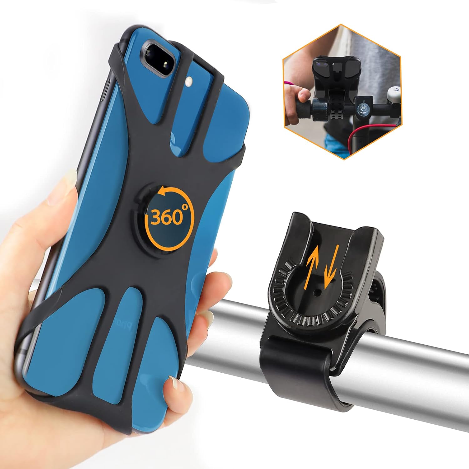 porte-telephone-velo-096qcv.jpg Support Téléphone Vélo 360° Rotation Réglable, Compatible Moto & Bicyclette – Image 1