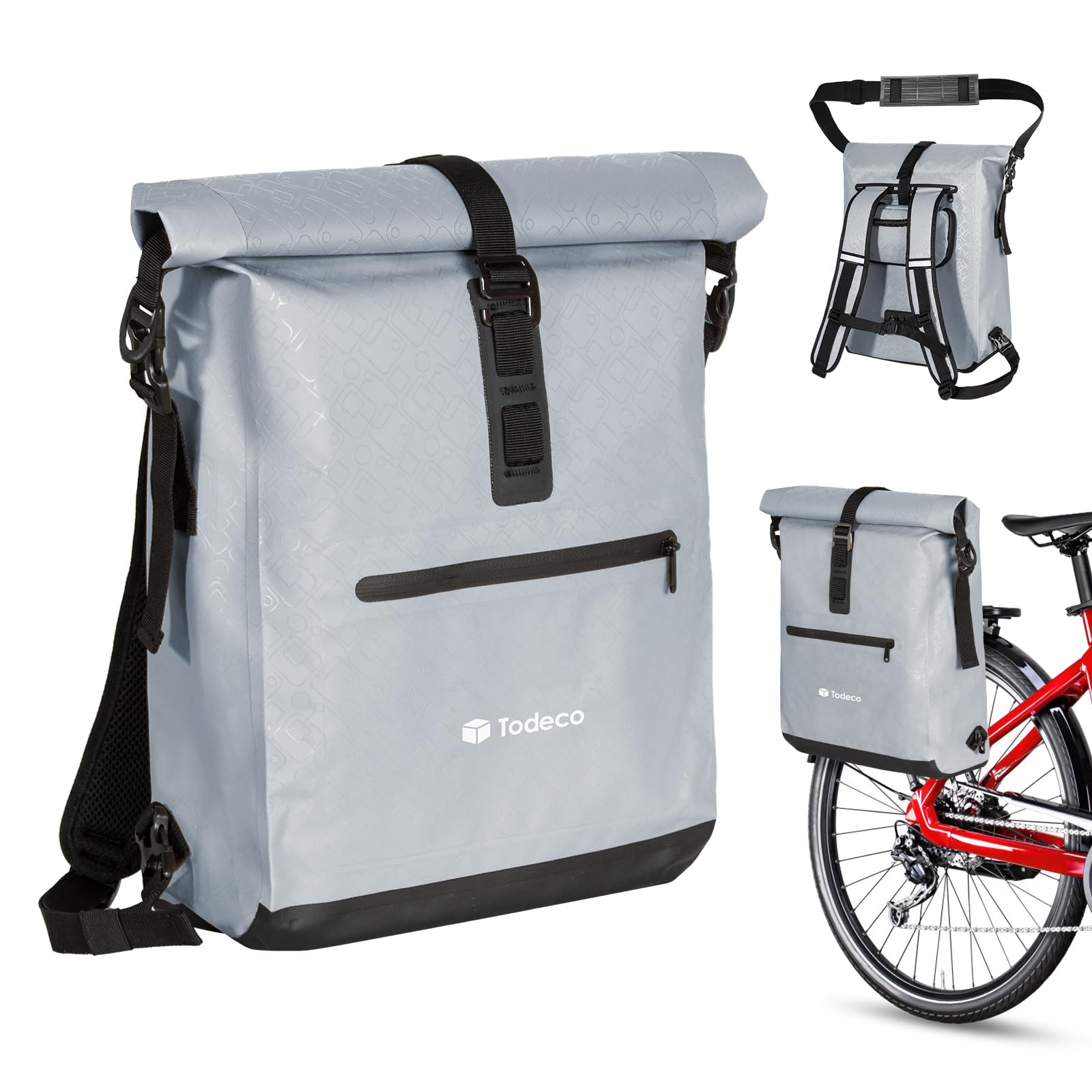 sacoche-sac-a-dos-velo-210qao.jpg Todeco Sac à Dos de Vélo Sacoches de vélo pour Porte Bagages 20L Gris | Sac à Dos étanche et Sacoche Bandoulière, Imperméable & Réfléchissante, ... – Image 1