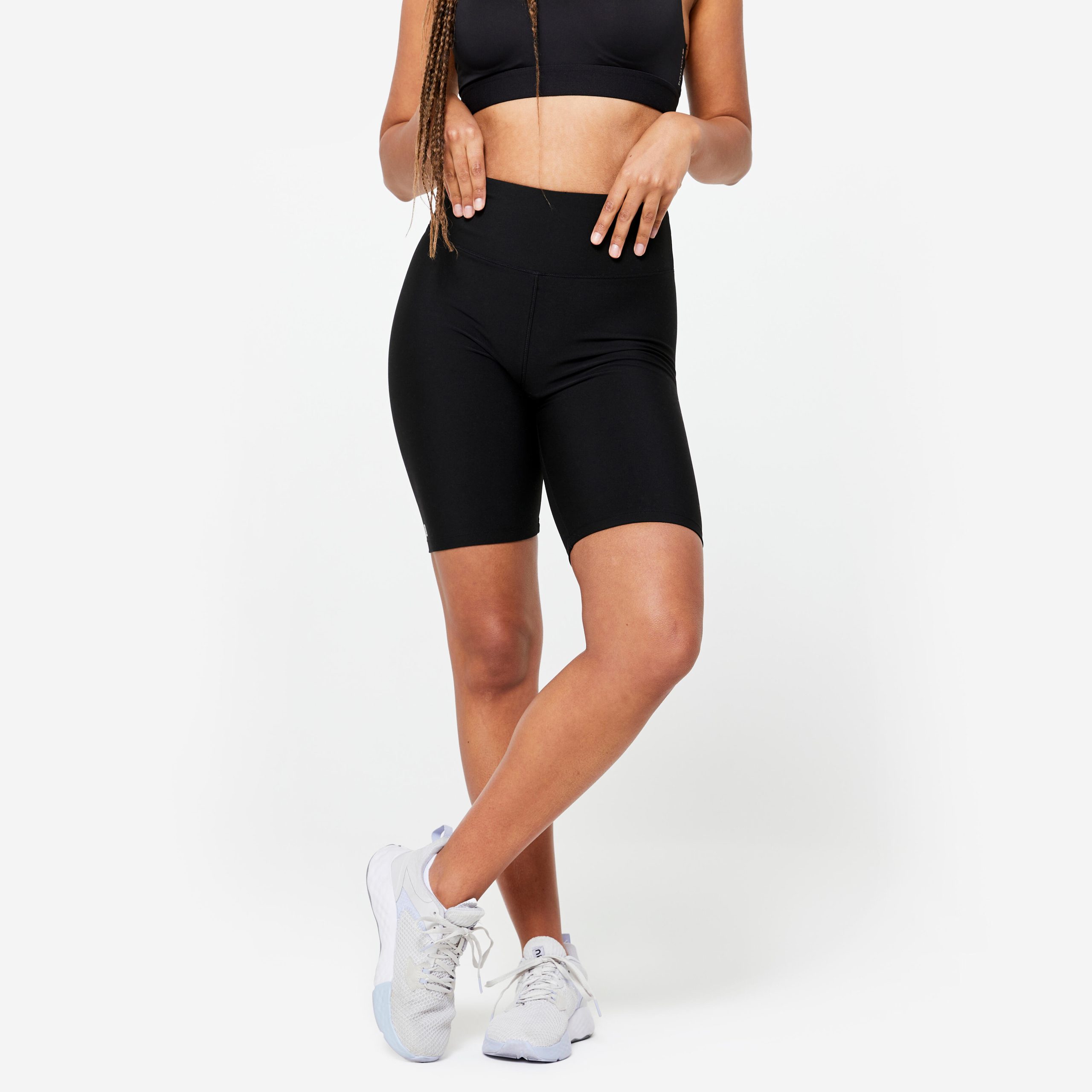 short-cyclisme-femme-525tid-1.jpg Cycliste taille haute Fitness Cardio Femme Noir – Image 1